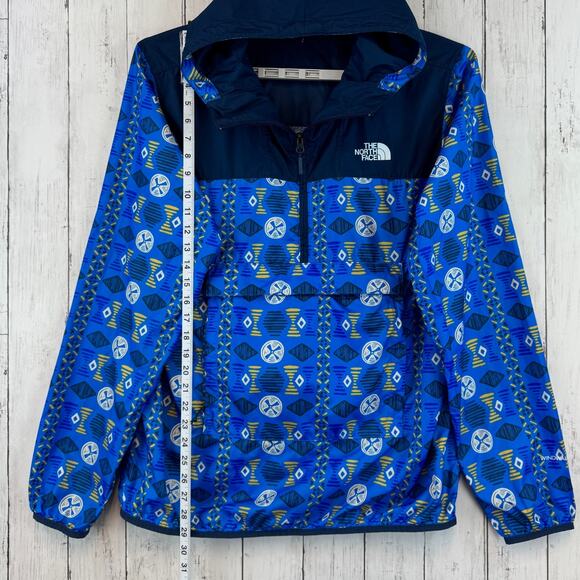 North Face Lake Blue Song Line Print Novelty Fanorak Windbreaker Size Large - Picture 16 of 16